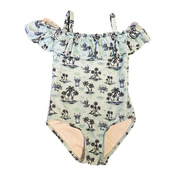 Disney Stitch Hawaiian Luau One Piece Swimsuit SPF 50 Blue - Picture 2 of 7